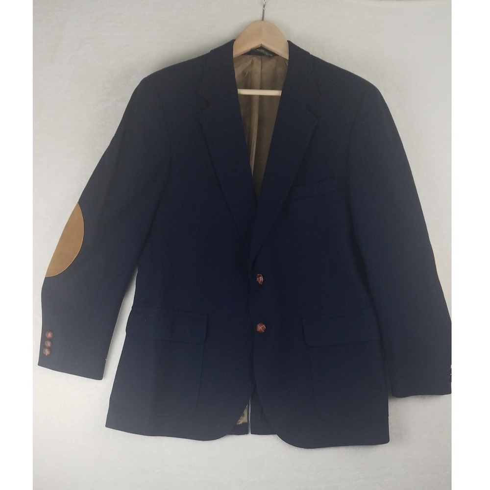 Classic Navy Prudence 100% Wool Blazer Mens Elbow‎ Patches Lined Tailored Fit